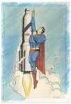 Superman Illustration Hand-Drawn by Curt Swan -- Measures 11.5 x 16.5
